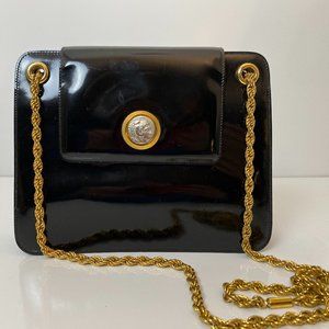 Exquisite SISO Black Leather Coin Chain Shoulder Bag vintage collectors item